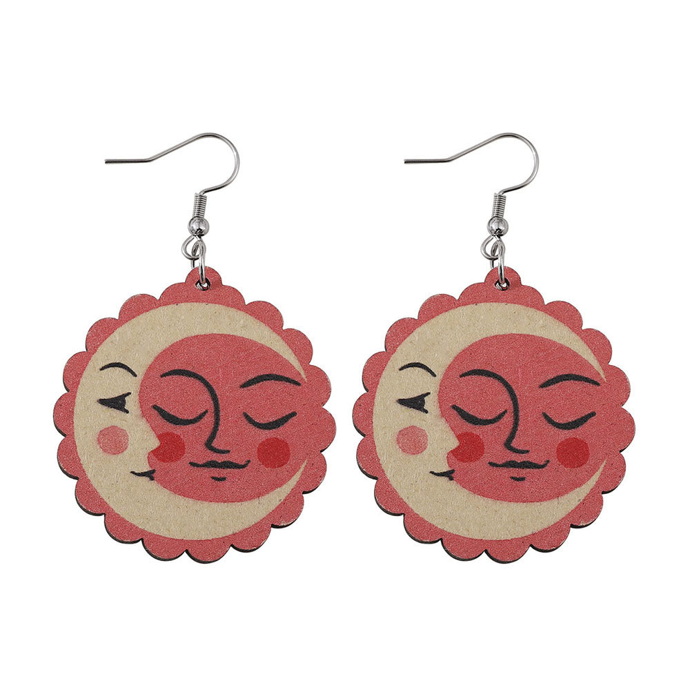 Wholesale Mother's Day Mom Earrings Double Sided Printed Wooden Sunflower Earrings